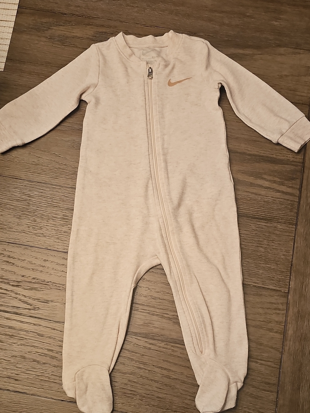 Nike Cream Zip-Up Footed Baby One-Piece with Subtle Swoosh
